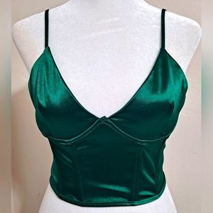 Forefair Green Satin Underwire Corset Bustier Sweetheart Neck Size XS EUC